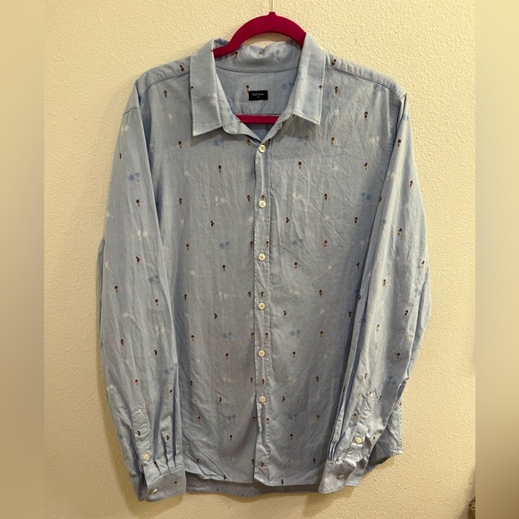 Paul Smith Long Sleeve Button Shirt Hula Girl Palm Tree Print Blue Size XL - Picture 1 of 5